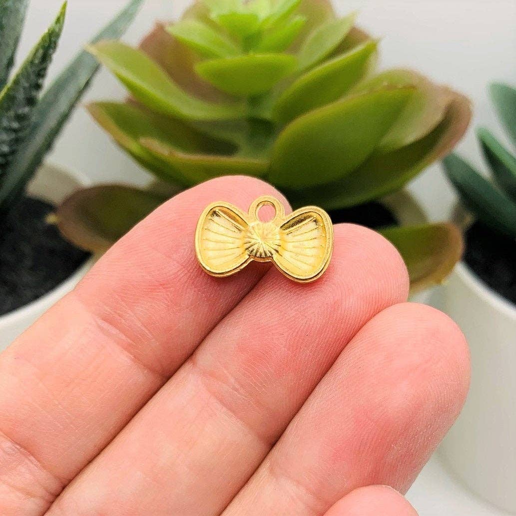 Guerrilla Charm - Wholesale Individual Charm/Pendant - Small Black and Gold Bow Charms with Rhinestone, 9x15mm2