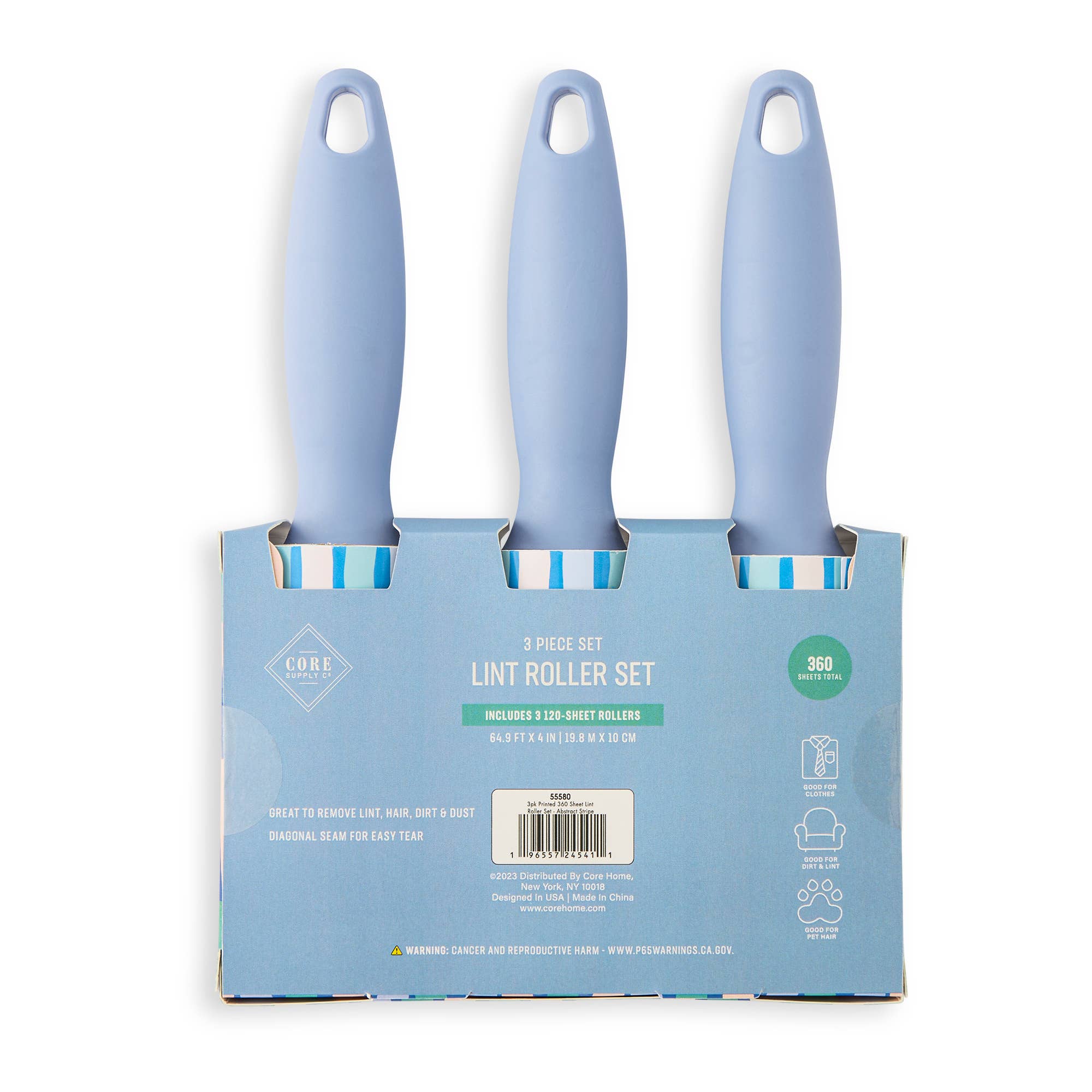 Core Home - Wholesale Lint Roller - 3pk Printed 360 Sheet Lint Roller Set - Abstract Stripe2