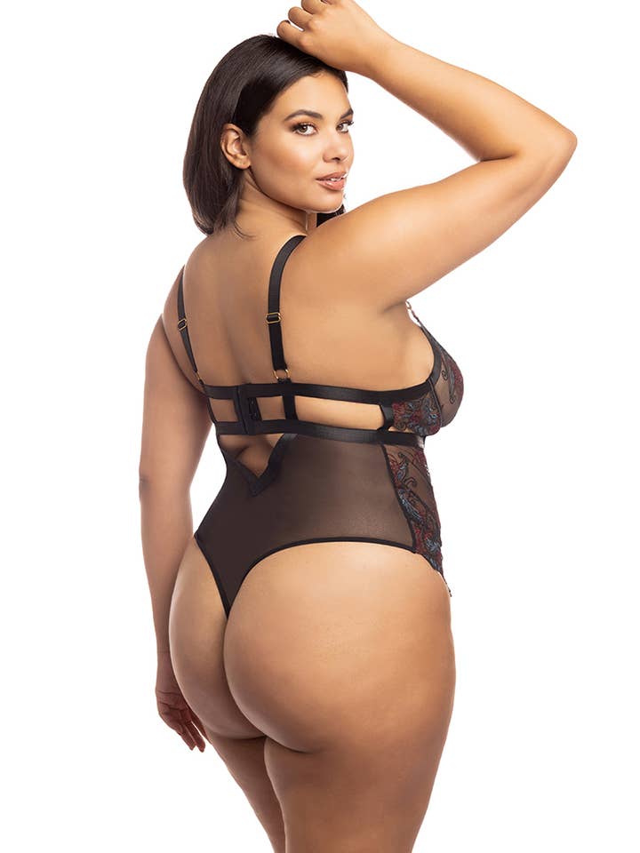 Black AZALEA EMBROIDERED LACE TEDDY for wholesale on Faire7