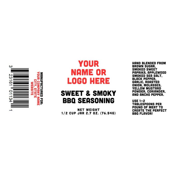 Rachel's Spice Company - Wholesale Dried Spice Mix - Sweet and Smoky BBQ Seasoning - Custom Name / Logo Label