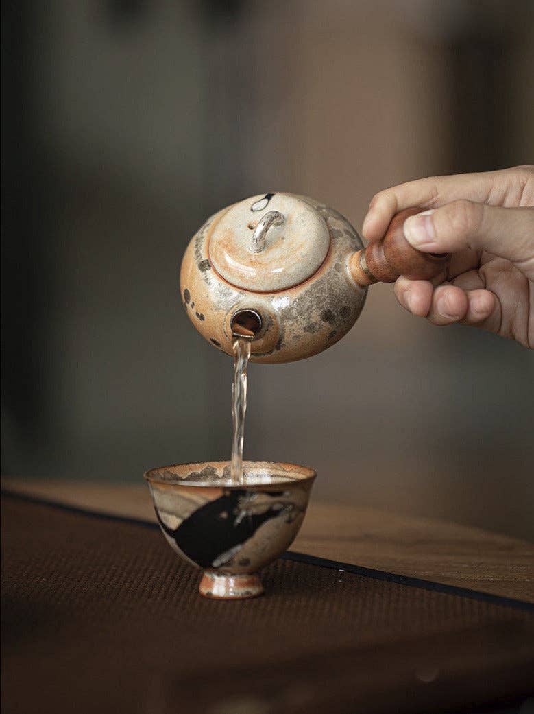 Gohobi （We cover U.S. import duties） - Wholesale Tea Pot - Gohobi Handmade Black Ink Hand-painted Cat Side Handle Teapot 0036