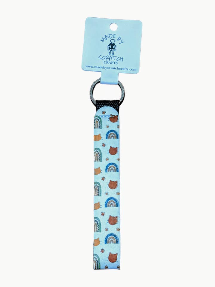 Cats & Rainbows Wristlet Keychain for wholesale by Made By Scratch Crafts