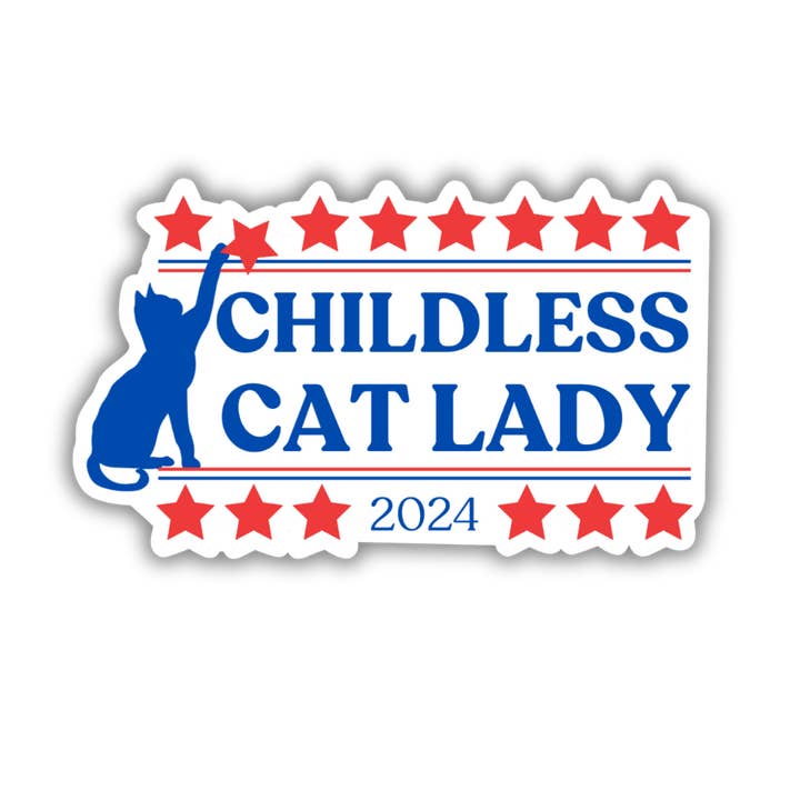 Childless Cat Lady Kamala Matte Vinyl Sticker for wholesale by Oak Shore Collective LLC