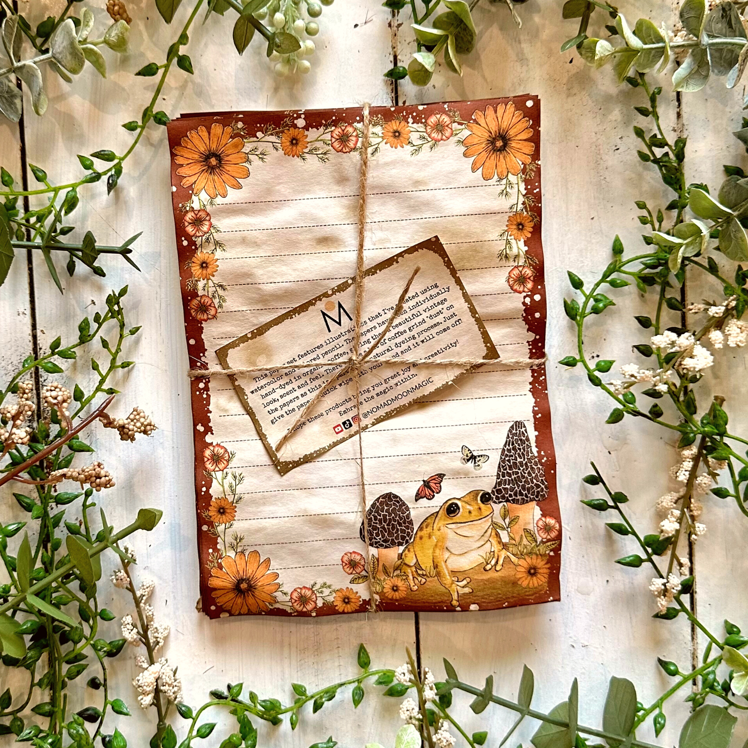 NOMAD Moon Magic - Wholesale Stationery/Notecard Set - Handmade Cottagecore Mushroom Frog Coffee-Dyed Note Papers1