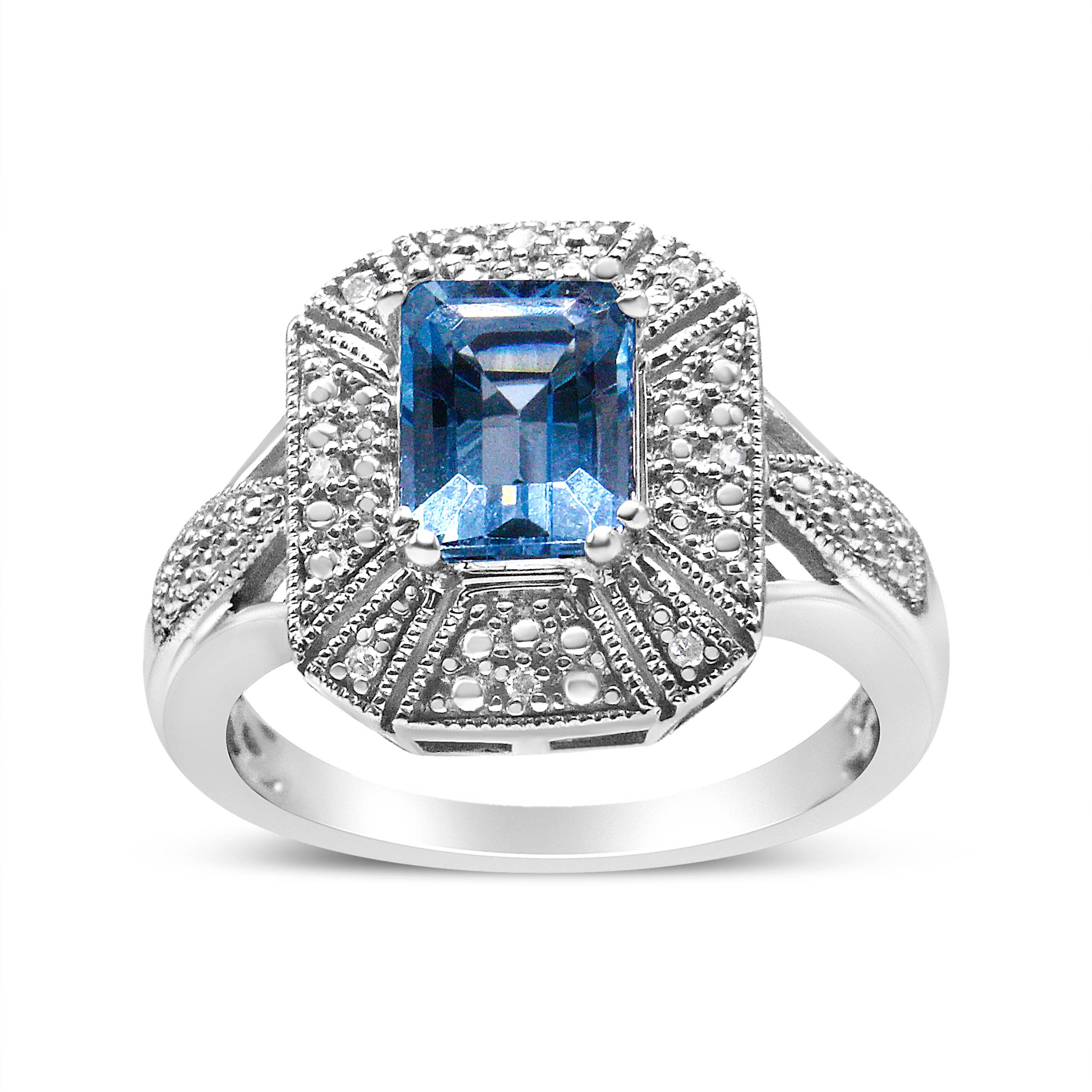Infinite Jewels – wholesale Cocktail/statement ring – Sterling Silver Diamond Accent & Emerald Blue Topaz Ring2