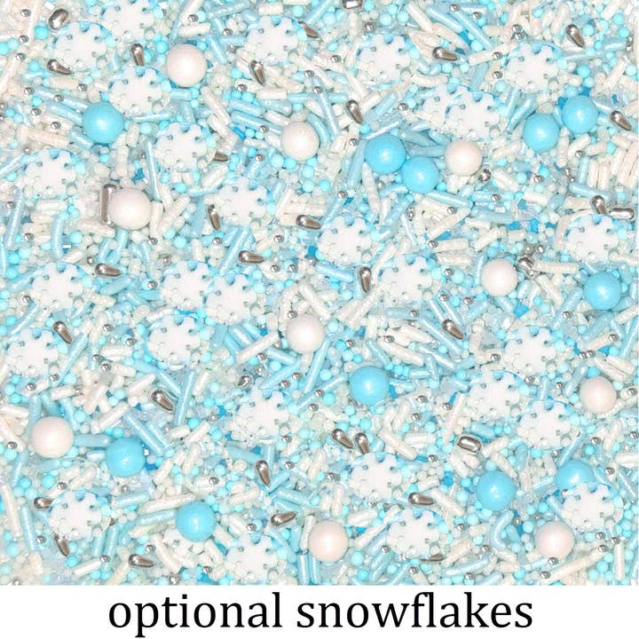 Wild Angel Treats, LLC - Wholesale Sprinkles - Blue & White Sprinkle Mix (optional Winter snowflakes)1