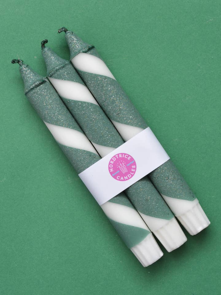 Spitzkerzen, 3er-Packung, Christmas Glitter, Grün für den Großhandel von Nordtrice