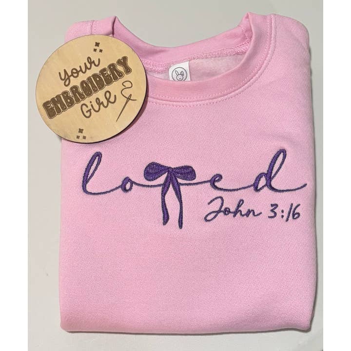 Embroidered Loved John 3:16 Toddler Crewneck for wholesale by Your Embroidery Girl