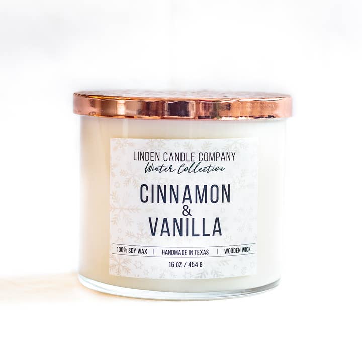 Linden Candle Company - Wholesale Jar/Filled Candle - Cinnamon & Vanilla 16oz Seasonal Candle1