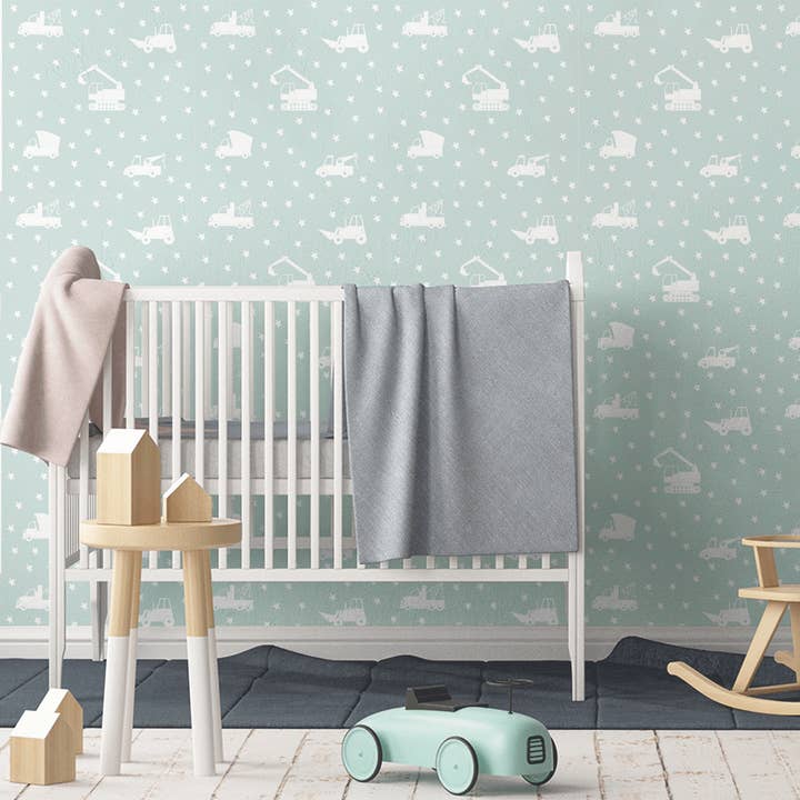 Construction Fun (mint) Behang voor wholesale door Mica-Mica