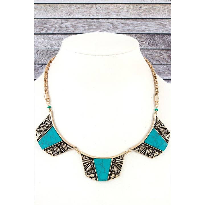 Andrea Bijoux - Venta al por mayor Gargantilla ancha - Collar babero de gemas con eslabones grabados y gemas tribales TQ.