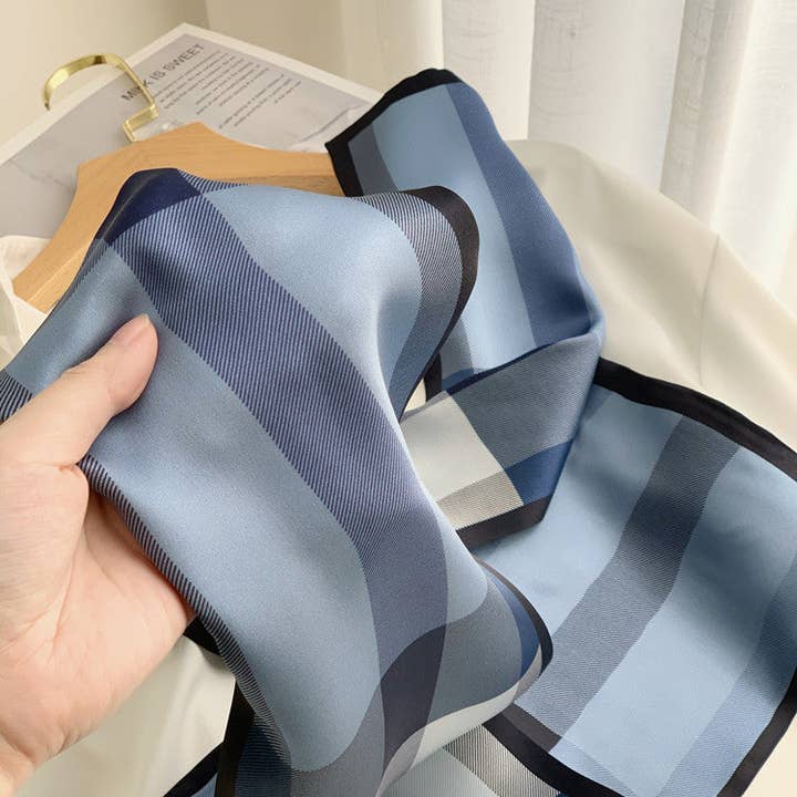 SueSilkHK - Wholesale Scarf - Women's - Beige Checkered Double Sided Mulberry Silk Ribbon Scarf - Simple and Elegant for Spring/Summer - Long Silk Scarf - Gift for her