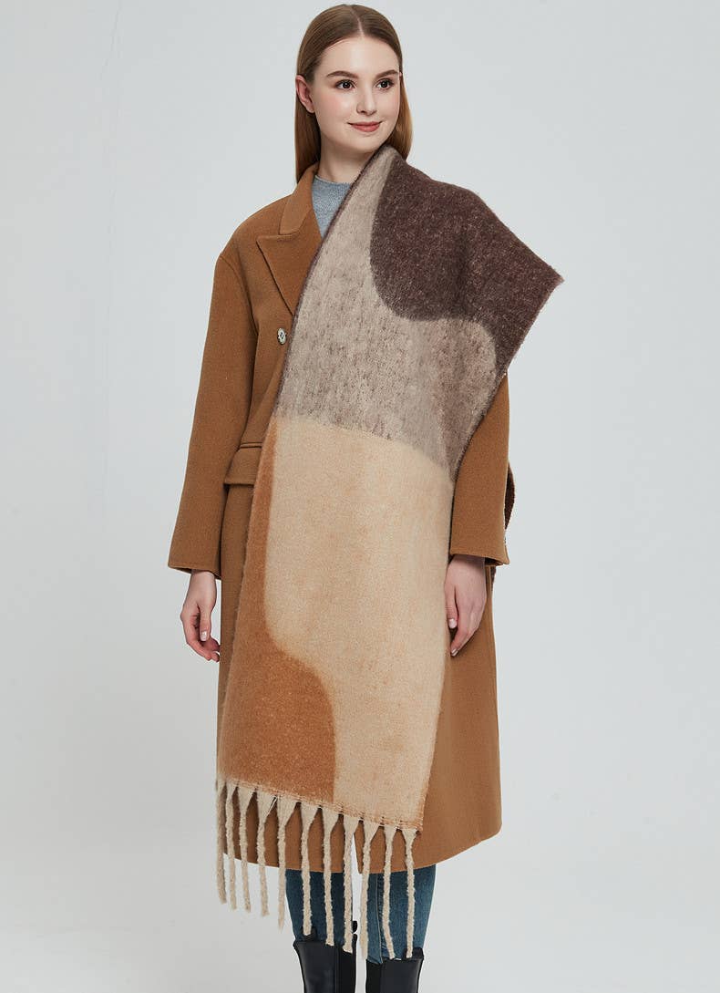 Adorro - Wholesale Scarf - Women's - Soft Chunky Abstract Fleece Scarf With Tassel (8 colors)11