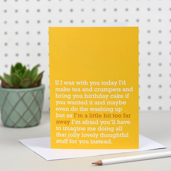 A Little Bit Too Far Away : Birthday Card (Yellow) for wholesale by The Right Lines