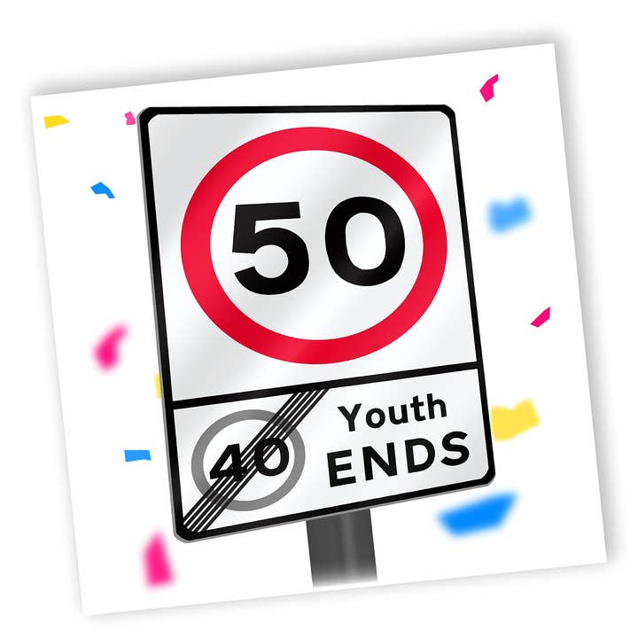 Youth Ends Road Sign | Funny 50th Birthday Card for wholesale by NotNiceThings
