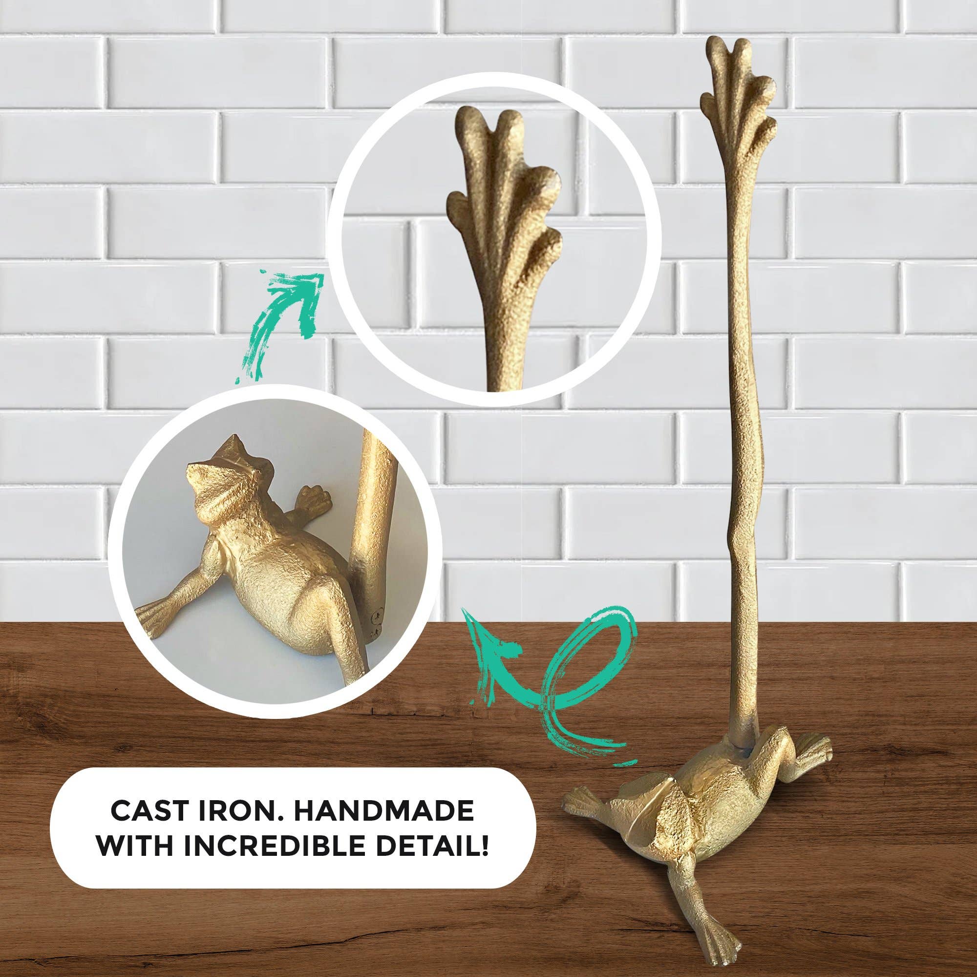 Wall Charmers – wholesale Paper towel holder – Gold Frog Paper Towel Holder, 14"3