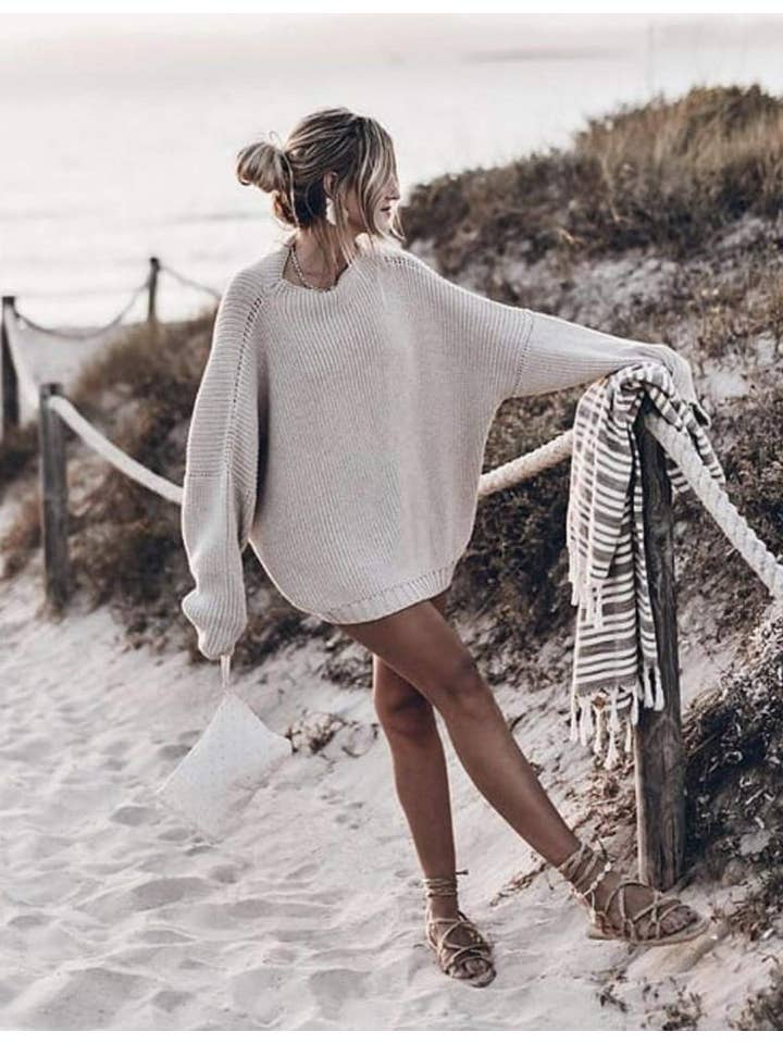 Chicto – Großhandel Strickpullover – Damen – Damen Oversized Pullover Fledermausärmel Stehkragen Jumper Oberteile38