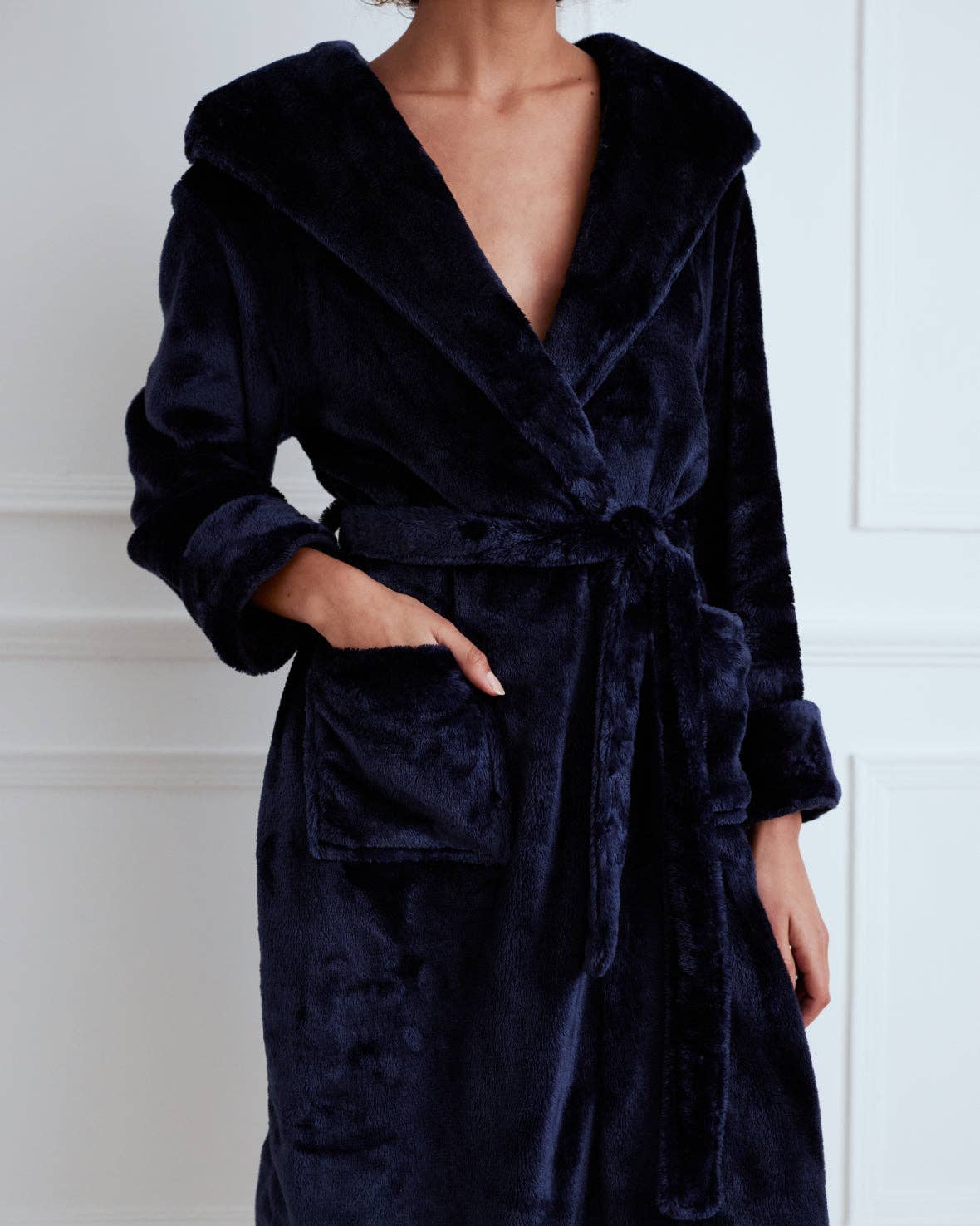 Fleece Dressing Gown - Navy for wholesale on Faire2