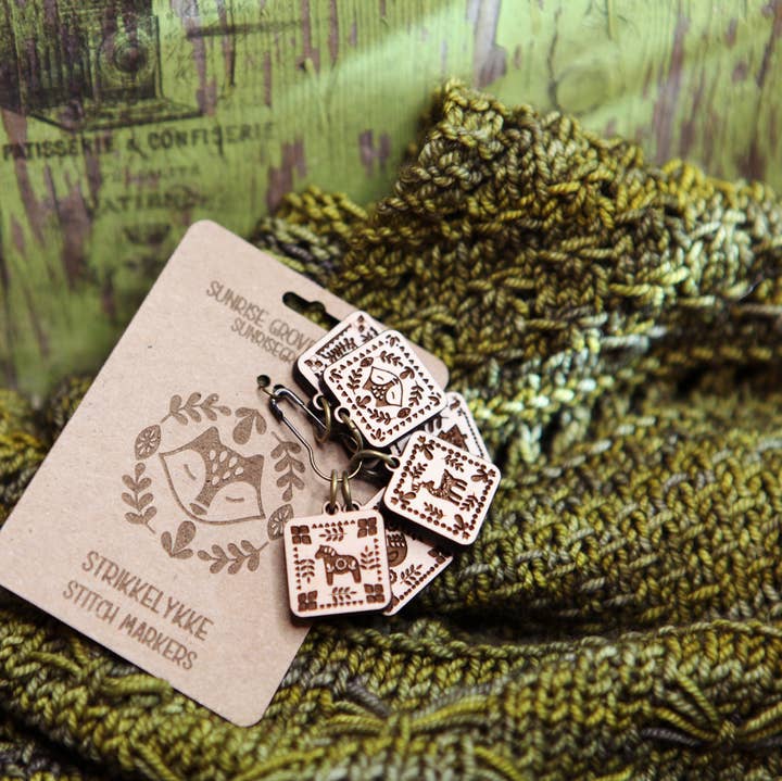 Scandinavian Stitch Markers, Nordic knitting block pattern for wholesale by Sunrise Grove
