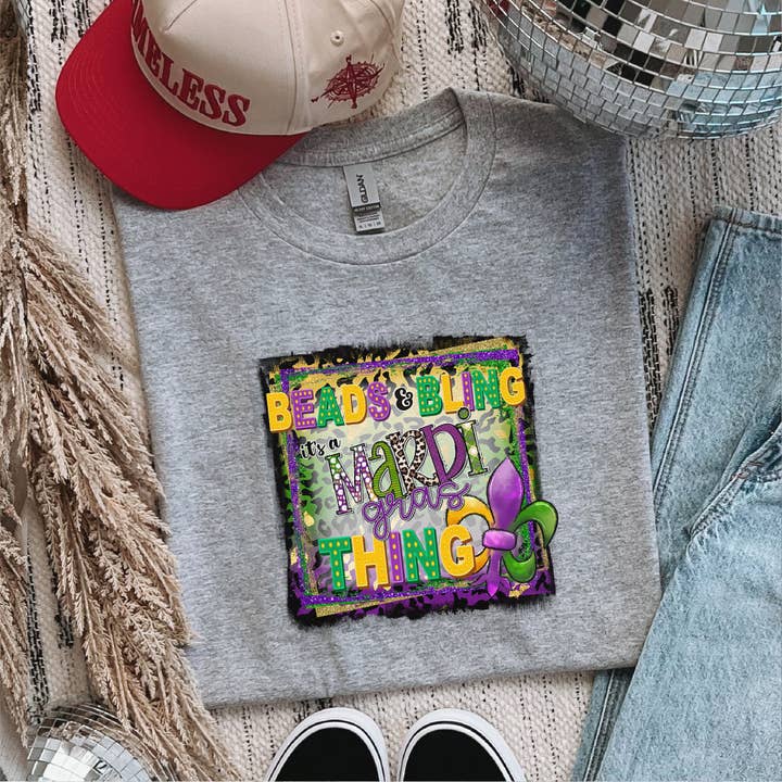 Perles et paillettes, c'est une affaire de Mardi Gras transfert DTF pour la vente par Nashville Design House