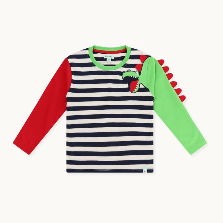 Multicoloured Dinosaur Applique Top for wholesale by Lilly and Sid
