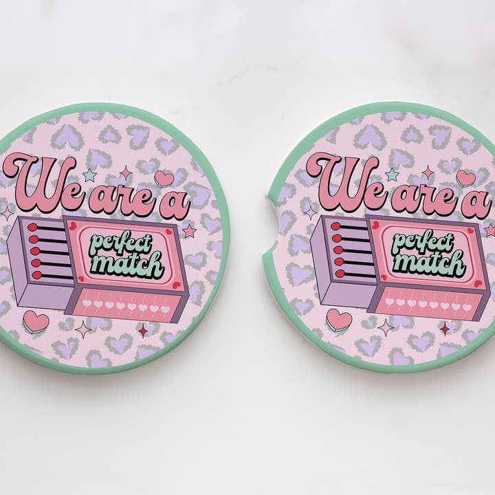 Sous-verres de voiture We Are a Perfect Match pour la Saint-Valentin pour la vente par XO Wholesale