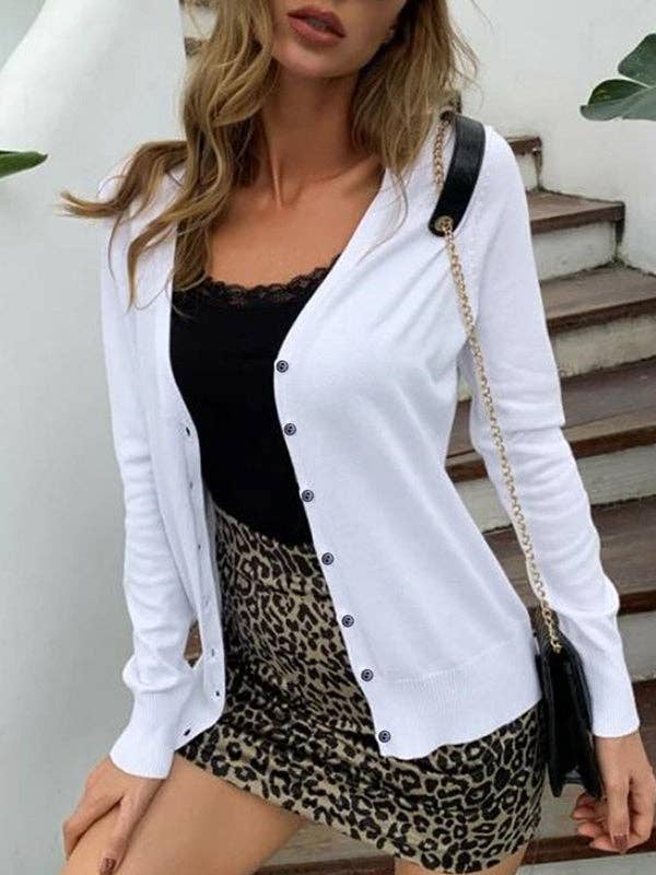 ShieldChic - Wholesale Cardigan - Women's - Simple Long Sleeves Buttoned Solid Color Sweater Cardigan Tops9