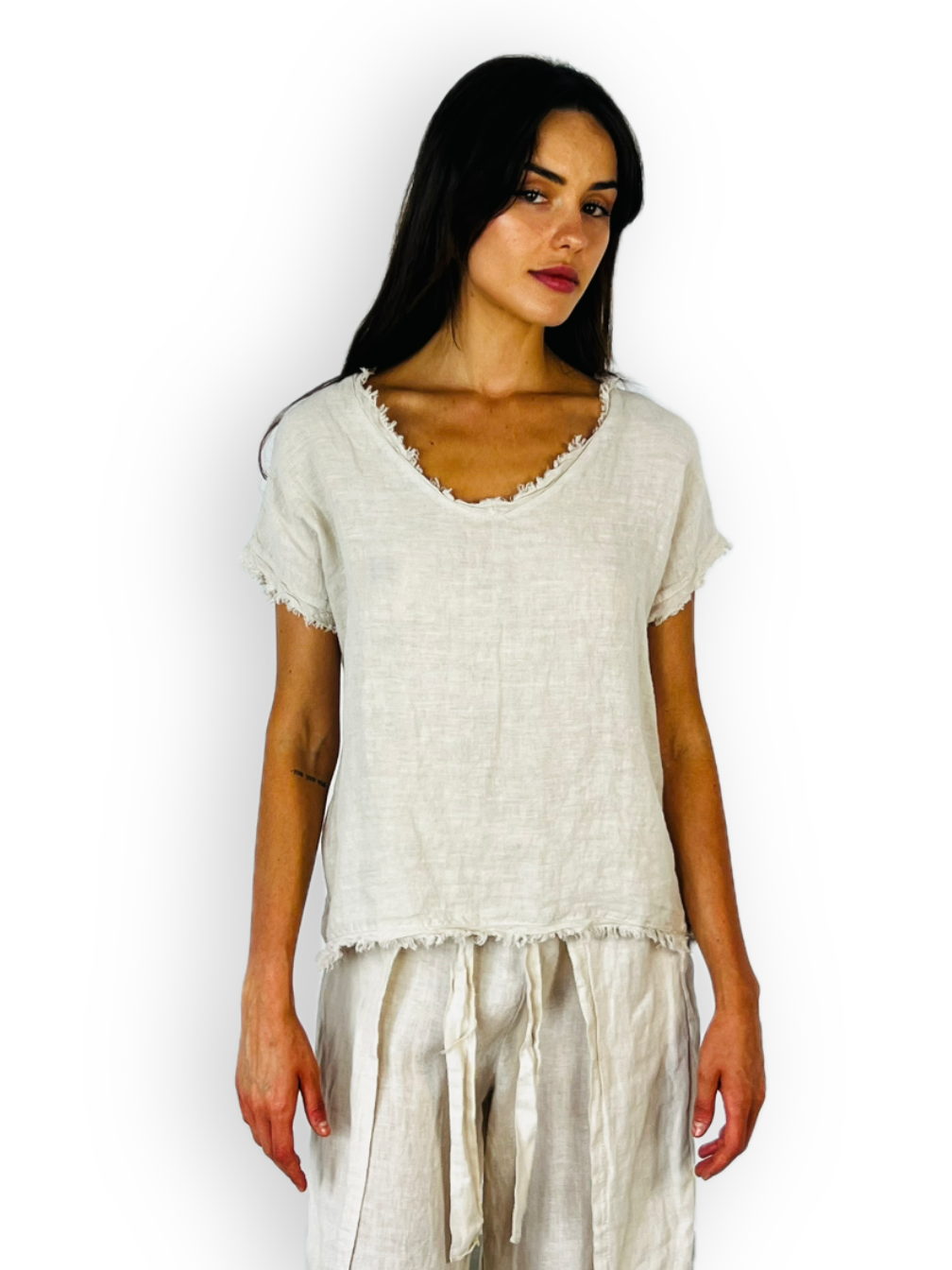 Linos y Textiles - Vendita all'ingrosso Camicetta - Donna - Blusa con frange in lino 100%14