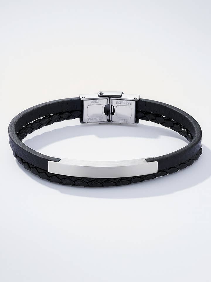 Leather and stainless steel bracelet 324OP72 for wholesale by BYREN | ÉLINE L'ATELIER