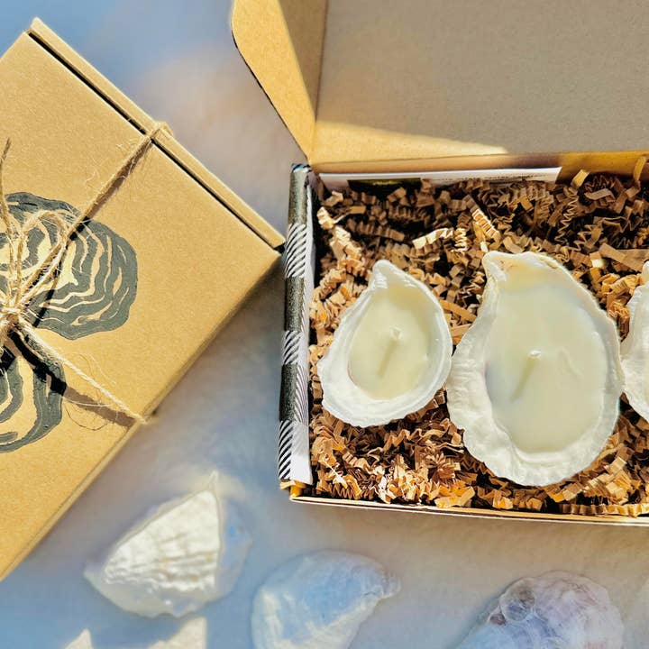 Oyster Gift Set of 3 Candles ~ Coastal and other Purchase Wholesale decorative paper bags. Free Returns & Net 60 Terms on Faire trending on Faire.