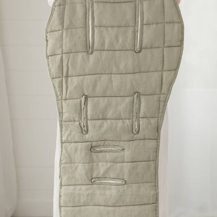 linen label - Wholesale Stroller Cover/Accessory - Baby - Sage & Pinstripe- French Linen Pram stroller Liner cushion