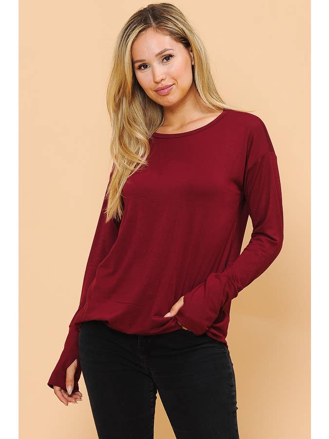 Burgundy Apparel - Wholesale Tunic - Women's - LONG SLEEVE TOP WITH THUMB HOLE23