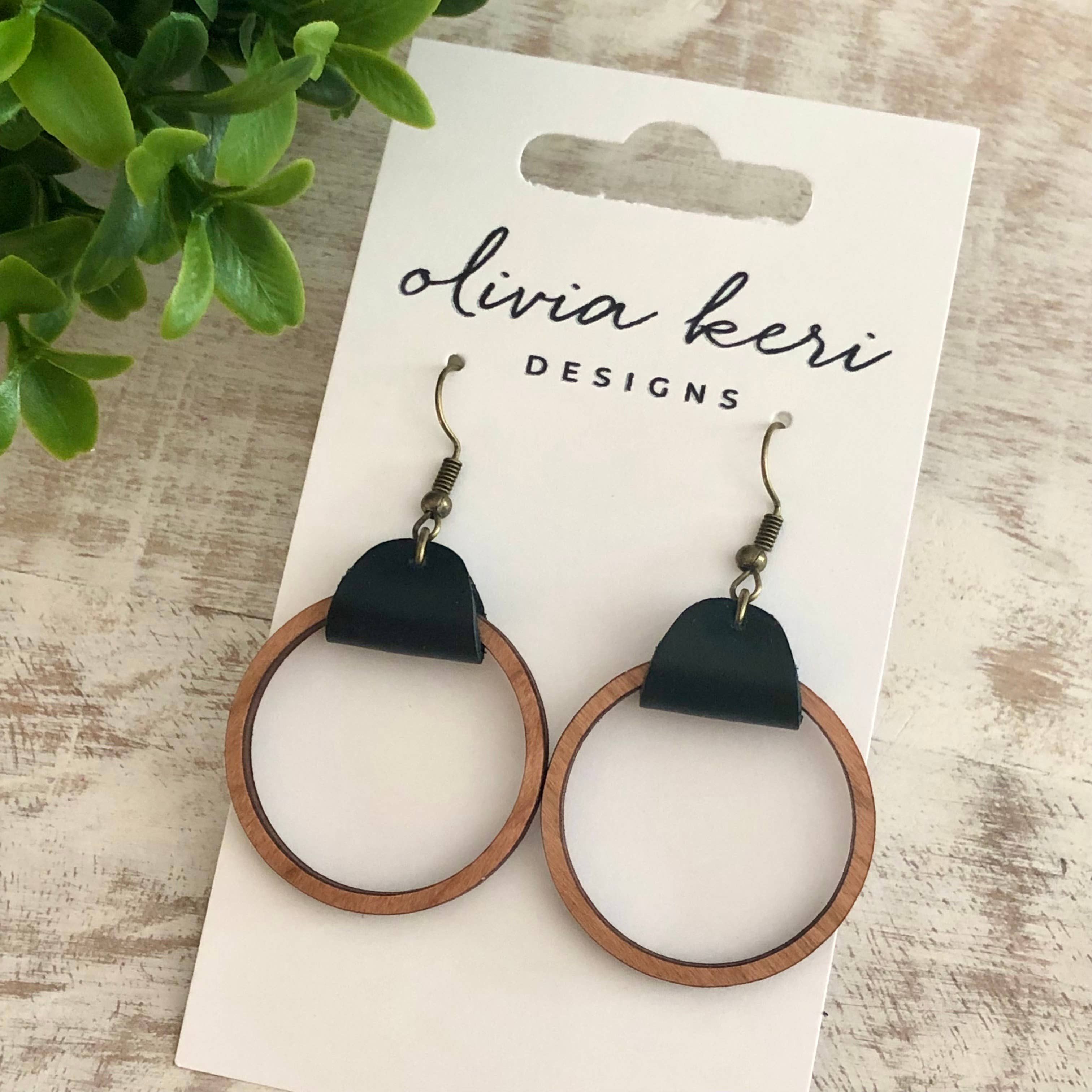 Olivia Keri Designs - Wholesale Dangle Earrings - Wood Hoops - Black2