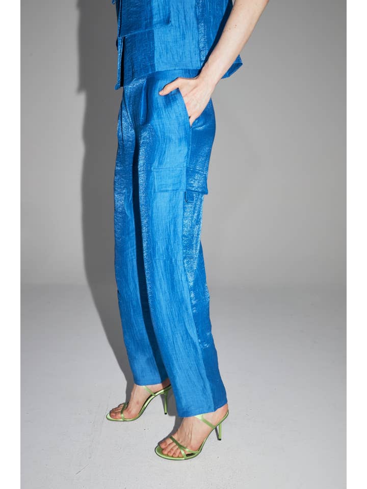 IMPREVU - Wholesale Pants - Women's - The Ryder Pants in bright blue linen