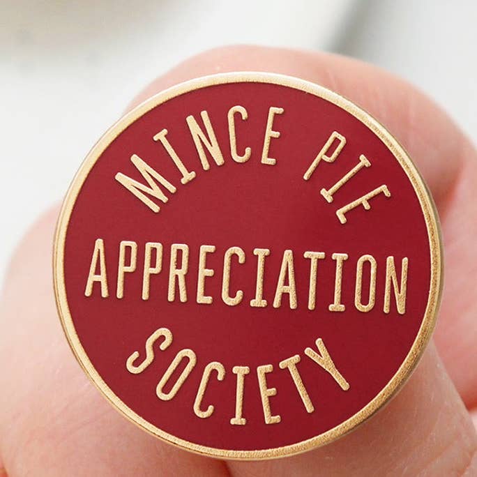 Alphabet Bags - Wholesale Lapel pin/button - Mince Pie Appreciation Society - Burgundy - Enamel Pin0