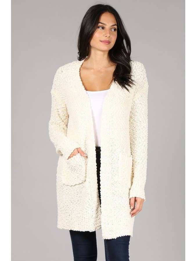 Oceanus Apparel – Großhandel Strickjacke – Damen – OUG80160 Cardigan-Pullover aus massivem Popcorn mit Verzierung12