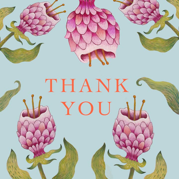 Isabelle Bryer Art - Wholesale Thank You Card - Strange Flowers – A7 Size Blue Botanical Thank You Card1