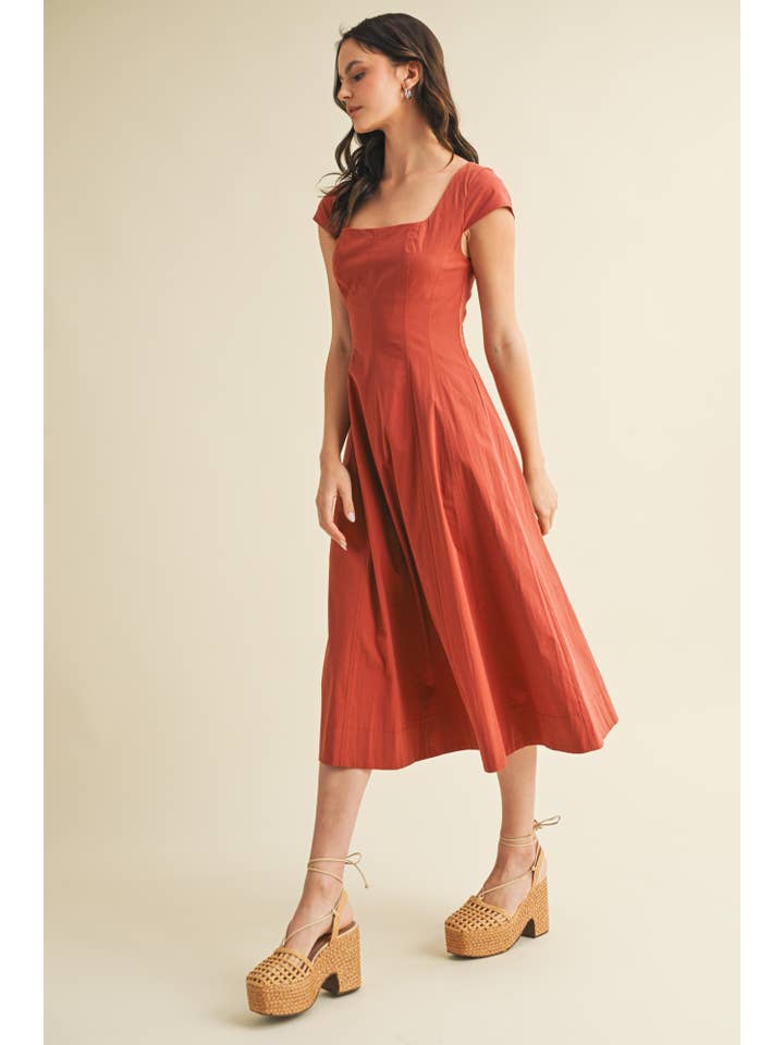 Mustard Seed - Wholesale Dress - Women's - SQUARE NECK CAP SLEEVE A LINE DRESS