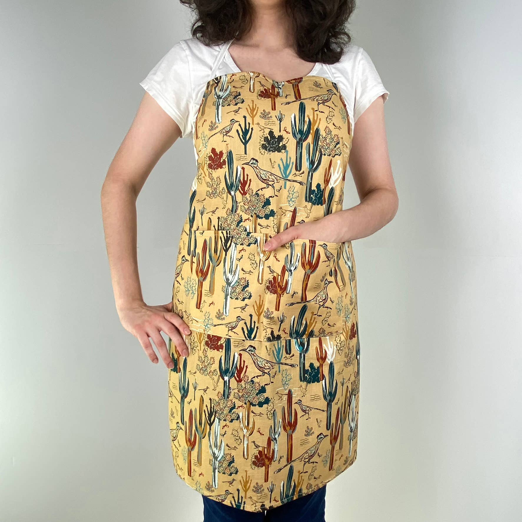 Cher the Fire - Wholesale Apron - Cotton Apron, Roadrunner's Quest - Southwest Gold1