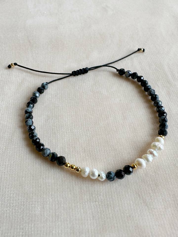 Natural Obsidian Stone Pearl Bracelet for wholesale by Yugu Studio