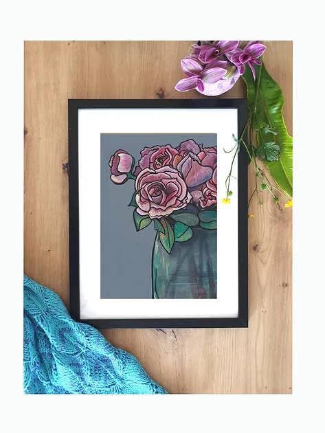 Vaso Rosa em Vidro - Impressão Giclée Art por atacado de Plant Based Paintings