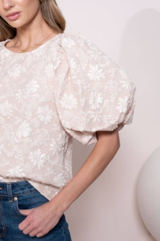 Nicabel - Wholesale Blouse - Women's - Plus textured puff scoop neck top-PIST105385