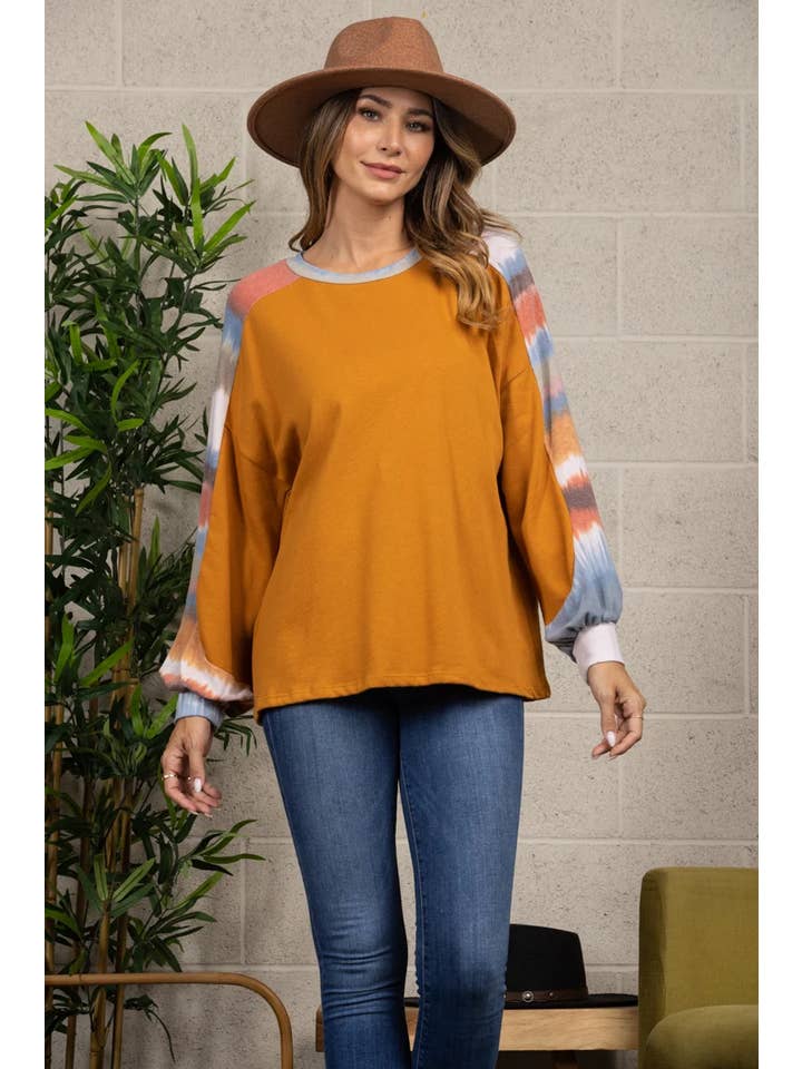 BURNT ORANGE SWEATER TIE DYE PATTERN KNIT RIB-TTH10331 for wholesale on Faire