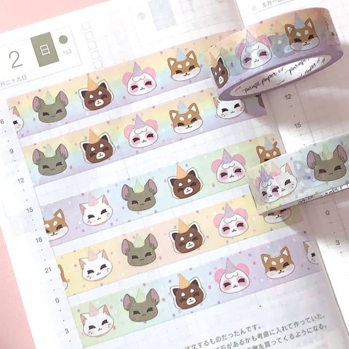 Washi Tape - 15mm Pandy and Friends Confetti CMYK Washi for wholesale by Parasol Paper