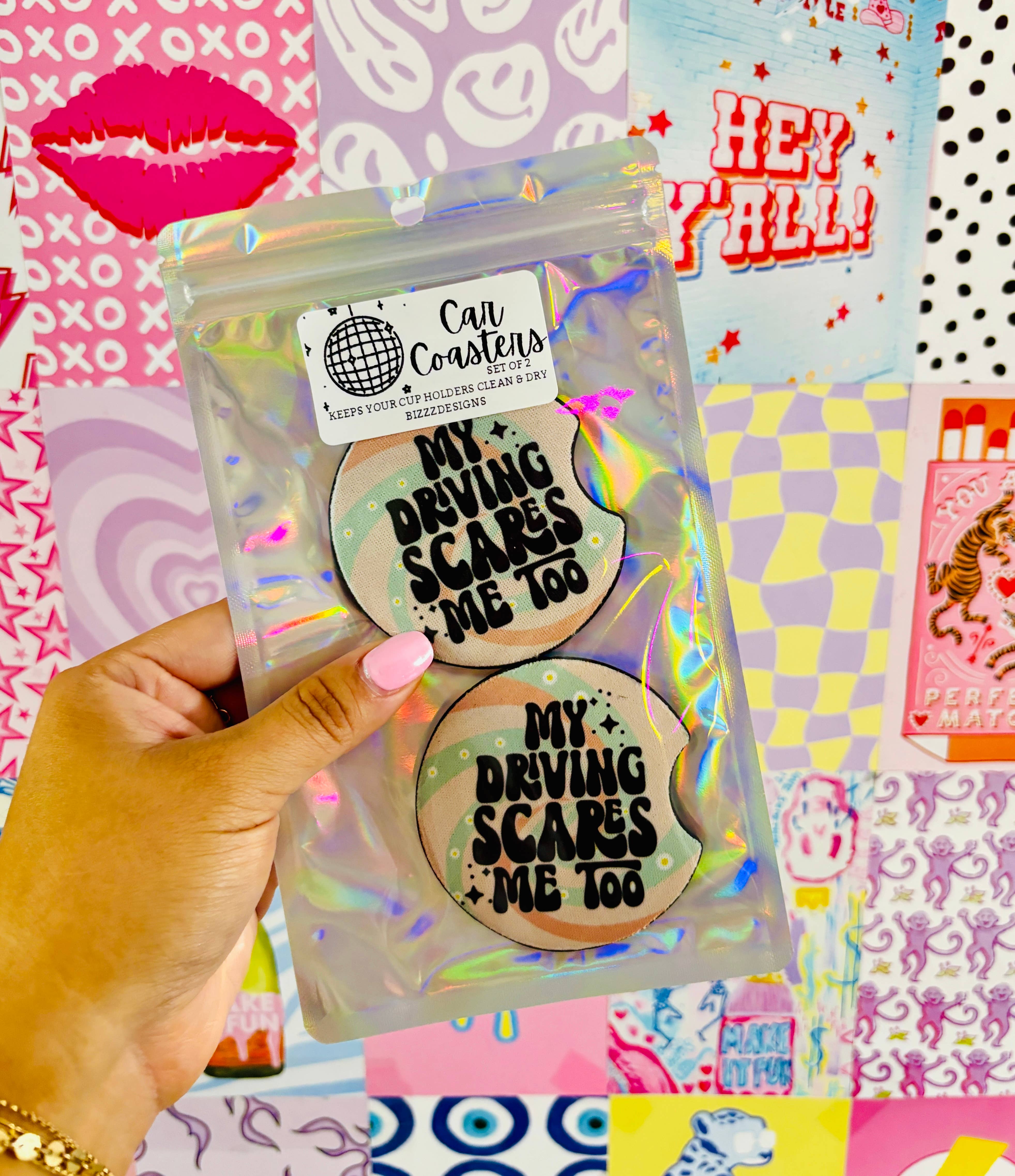 Bizzz Designs - Wholesale Car Coaster - Women's - My Driving Scares Car Coasters |  Car Coasters Set of 50