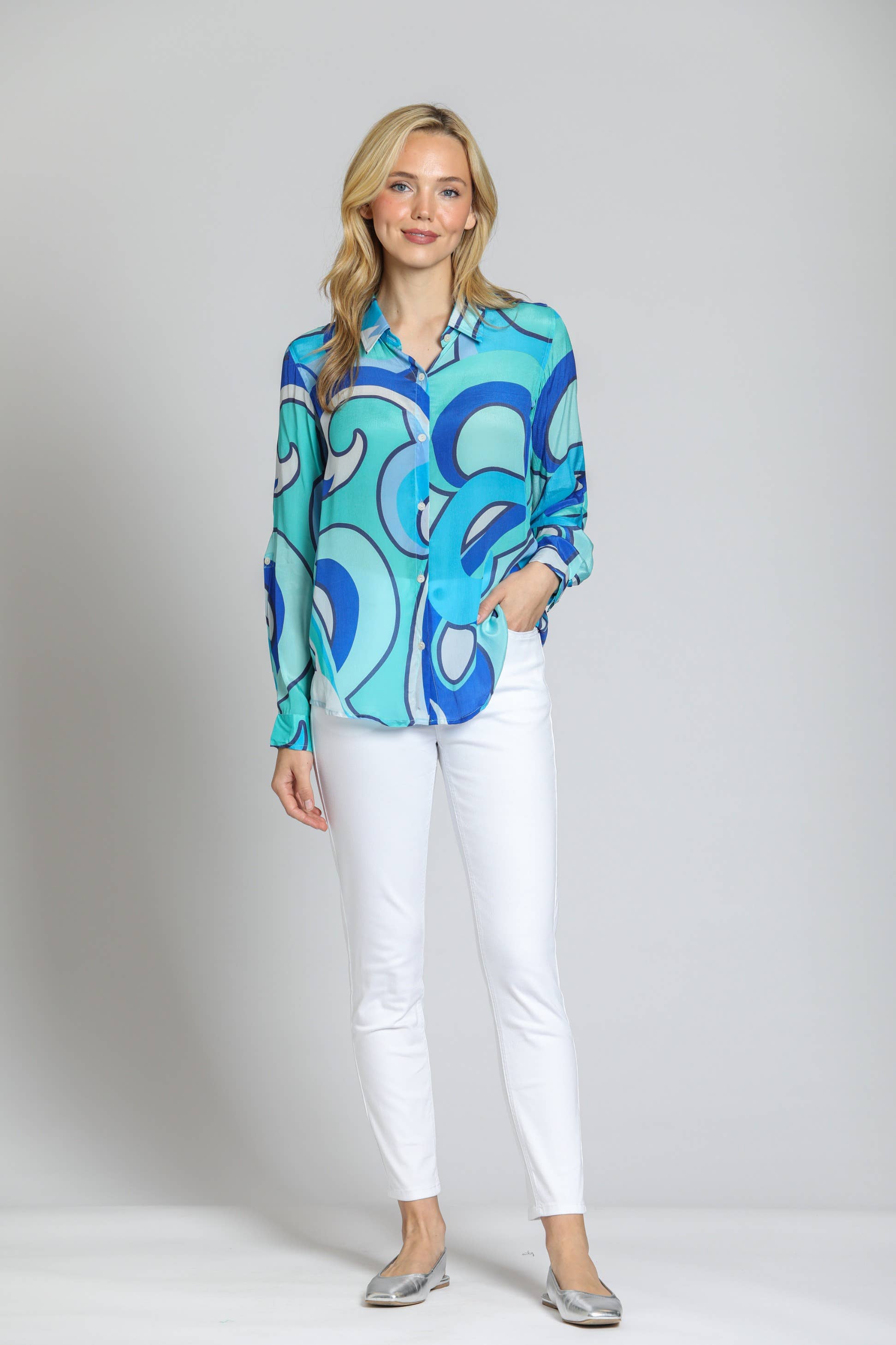 Multi Color Button-up With Roll-up Sleeve  for wholesale on Faire3