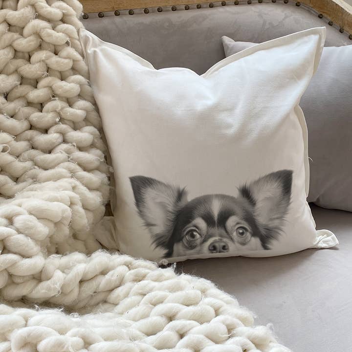 Chihuahua 2 Peeking Throw Pillow Cover for wholesale by Perkie Prints