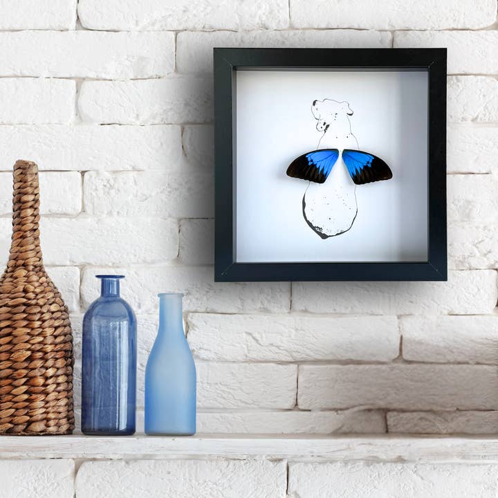 Isms - Wholesale Wall Accent - Sitting Dog Framed Boxer Art with Real Butterfly Wings2