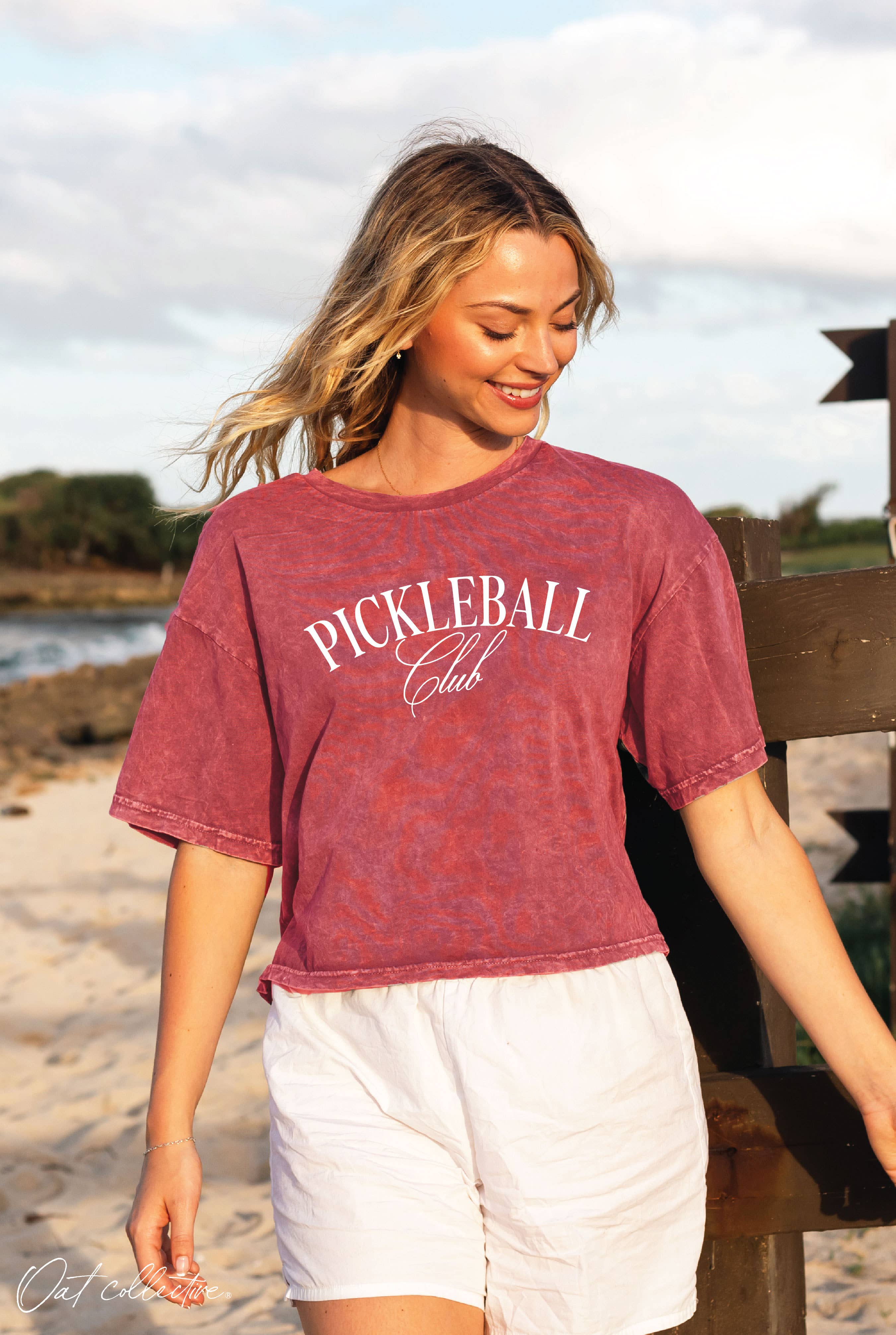 OAT COLLECTIVE – wholesale Screen printed t-shirt – Women′s – PICKLEBALL CLUB Cropped Mineral Graphic Top10