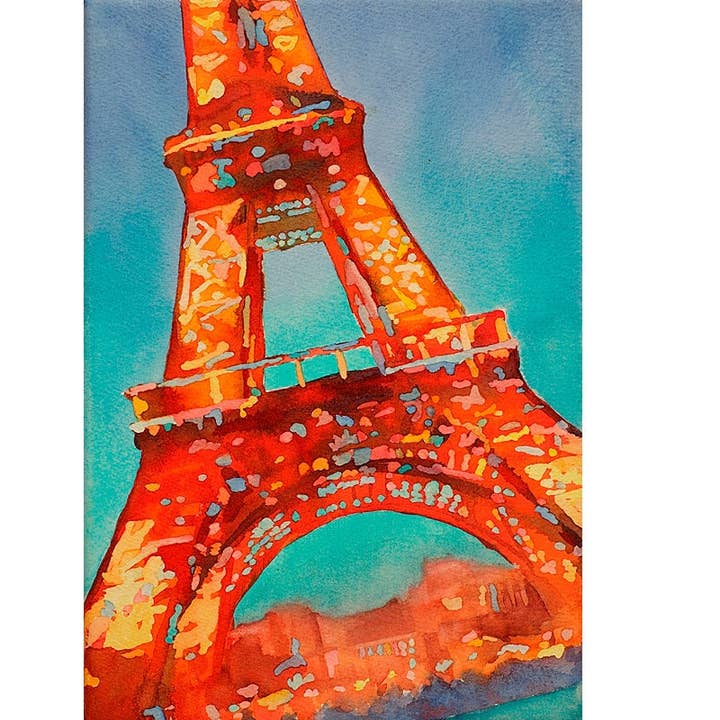 Torre Eiffel ao pôr do sol em Paris, França- pintura a aguarela. Torre Eiffel arte, pintura a aguarela da Torre Eiffel, decoração da casa Paris (print) por atacado de Ryan Fox Fine Art